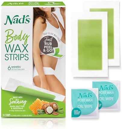 Nad's Body Wax Strips Hair Removal For Women At Home plus 4 Calming Oil Wipes, 24 Count Nad's