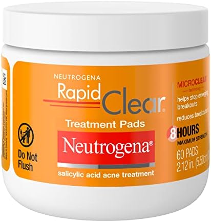 Neutrogena Rapid Clear Maximum Strength Acne Face Pads, for Acne Prone Skin, Salicylic Acid Treatment to Help Fight Breakouts, Oil-Free Facial Cleansing Pads with 2% Salicylic Acid Treatment, 60 Count Neutrogena