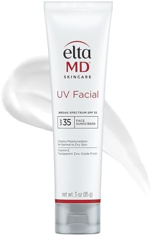 EltaMD UV Facial SPF 30+ Sunscreen Moisturizer Face Lotion, Broad Spectrum Moisturizing Sunscreen with Hyaluronic Acid, Non-Greasy, Mineral-Based Face Sunscreen with Zinc Oxide, 3.0 oz Tube EltaMD