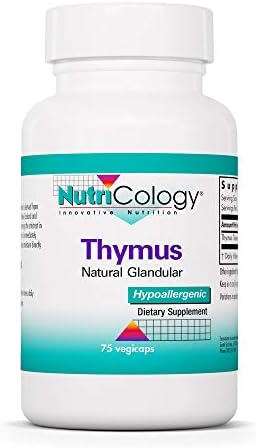 Nutricology Thymus Supplement - Thymus Tissue, Glandular Extract, 1000mg Raw Thymus Glandular, Ovine, Lyophilized, Hypoallergenic - 75 Count Nutricology