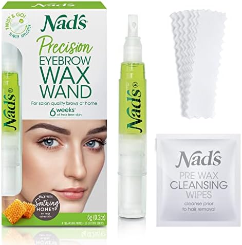 Nad's Eyebrow Shaper Wax Kit Eyebrow Facial Hair Removal Delicate Areas Cotton Strips, Cleansing Wipes, 0.2 Ounce (Pack of 1) Nad's