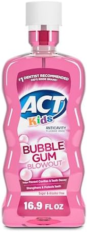 ACT Kids Anticavity Fluoride Rinse For Bad Breath Treatment, Bubble Gum Blowout, 16.9 fl. oz. Act