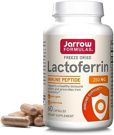 Jarrow Formulas Lactoferrin 250 mg - Immune-Supporting Glycoprotein - For Healthy Immune System Support & Iron Absorption - Freeze Dried - Gluten Free - Non-GMO - 30 Capsules (Капсулы) (Servings (Порции)) Jarrow Formulas