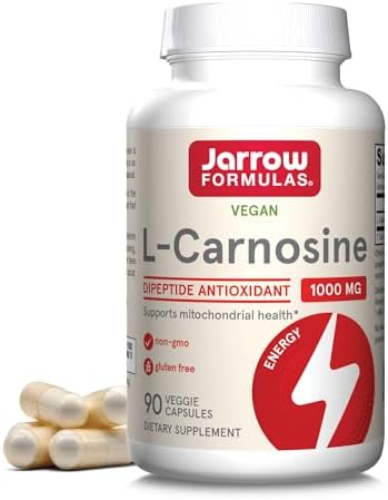 Jarrow Formulas L-Carnosine Dipeptide Antioxidant 1000 mg, Dietary Supplement, Antioxidant Support for Mitochondrial Health, 90 Veggie Capsules (Капсулы на растительной основе), Up to 45 Day Supply Jarrow Formulas