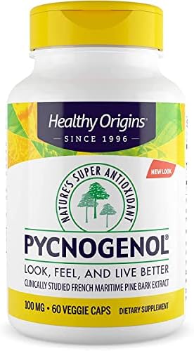 Пикногенол 100 мг - экстракт сосновой коры для здоровья сердца и ухода за кожей - 60 вегетарианских капсул Healthy Origins