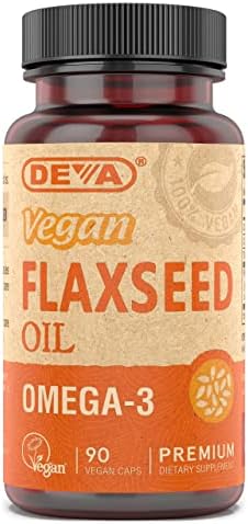 Deva Vegan Omega-3 Flaxseed Oil Supplement - 1000 MG Per Serving (Порция) - Cold-Pressed & Unrefined - Fish Oil Alternative - with Omega-3 ALA - 90 Capsules (Капсулы), 1-Pack Deva