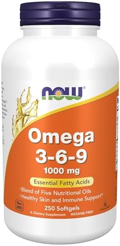 Omega 3-6-9 1000 мг с растительными маслами: лен, вечерняя примула, рапс, черная смородина, тыква, 100 капсул NOW Foods