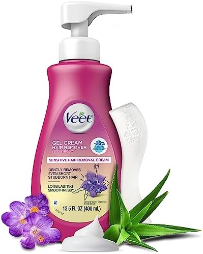 VEET Sensitive Skin Hair Removal Cream For Women, Painless Bikini Hair Removal Gel, Dermatologically Tested Depilatory Cream For Bikini Line, Legs, Arms, Underarms, 13.5 FL OZ Pump Bottle with Tool Veet