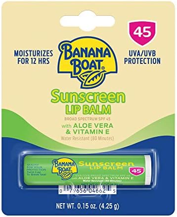 Banana Boat Sunscreen Lip Balm SPF 45 with Aloe Vera & Vitamin E, 0.15oz | Lip SPF, Aloe Vera Lip Balm with SPF, Vitamin E Lip Balm, Moisturizing Lip Balm, Lip Sunblock, Travel Sunscreen, 0.15oz BANANA BOAT