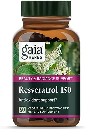 Gaia Herbs Resveratrol 150 - Beauty & Radiance Antioxidant Support Supplement - Made with Japanese Knotweed - Contains 150 mg Trans-Resveratrol per Serving (Порция) - 50 Liquid (Жидкость) Phyto-Capsules (Капсулы) (25-Day Supply) Gaia Herbs