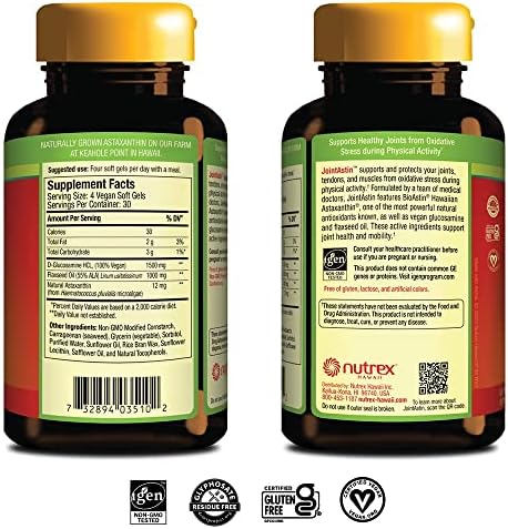 Nutrex Hawaii JointAstin - 12 mg, 120 Softgels (Мягкие капсулы) - Joint Support Supplement with Glucosamine & BioAstin Hawaiian Astaxanthin - Farm-Direct Antioxidant Supplement Joint, Eye, Skin & Immune System Health* Nutrex