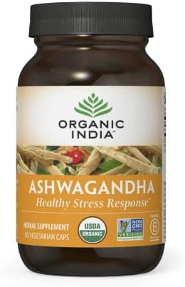 ORGANIC INDIA Ashwagandha Capsules (Капсулы) - Organic Ashwagandha Supplement - Vegan Ashwagandha Root, Gluten-Free, Kosher, Non-GMO, Supports Stress Relief, Energy, and Sleep - 90 Capsules Organic India