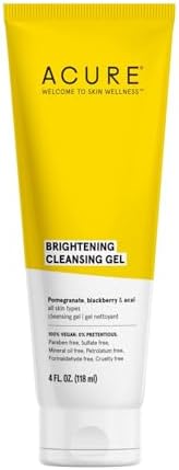 Acure Brightening Cleansing Gel - Vegan Cleanser for Radiant Skin - Pomegranate, Blackberry & Acai Infused - Antioxidant-Rich Gentle Formula for All Skin Types - 4 Fl Oz ACURE