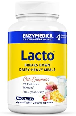 Enzymedica Lacto, Maximum Strength Formula for Dairy Intolerance, with Enzymes Lactase and Protease, Relieves Digestive Discomfort, 90 Capsules (Капсулы) (90 Servings (Порции)) Enzymedica