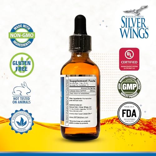 Natural Path Silver Wings Colloidal Silver Liquid -Daily Immune Support Supplement - - 50ppm (250mcg) - 2oz Dropper Natural Path Silver Wings