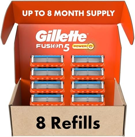 Gillette Fusion5 Power Razor Blade Refills, 8 Count, Lubrastrip for a More Comfortable Shave for Men Gillette