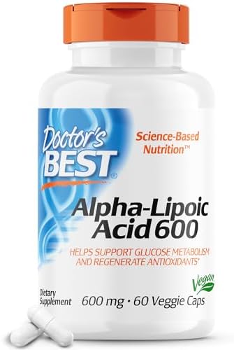 Doctor's Best Alpha-Lipoic Acid 600, Supports Antioxidant Function & Glycemic Balances, Non-GMO, Gluten Free, Vegan, Soy Free, 600 mg, 60 Veggie Caps Doctor's Best