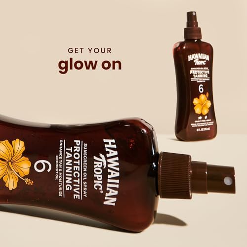 Hawaiian Tropic Island Tanning Oil Spray Sunscreen SPF 6, 8oz | Tanning Sunscreen, Tanning Oil with SPF, Moisturizing Body Oil, Hawaiian Tropic Oil, Oxybenzone Free Outdoor Tanning Oil, 8oz Hawaiian Tropic