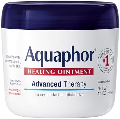 Aquaphor Healing Ointment Advanced Therapy Skin Protectant, Body Moisturizer for Dry Skin, Minor Cuts and Burns, Dry Cuticles, Cracked Heels, Hands and Lips, 14 Oz Jar Aquaphor