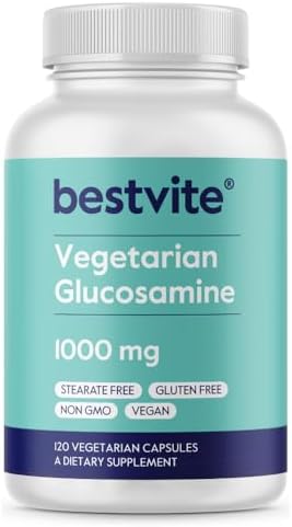 BESTVITE Vegetarian Glucosamine 1000mg (120 Vegetarian Capsules (Вегетарианские капсулы)) - No Stearates - No Fillers Bestvite