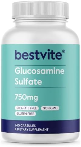 BESTVITE Glucosamine Sulfate 750mg per Capsule (240 Capsules (Капсулы)) - No Stearates - Gluten Free - Non GMO - Joint Support BESTVITE