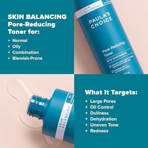 Paula's Choice SKIN BALANCING Pore-Reducing Face Toner for Combination and Oily Skin, Minimizes Large Pores, Controls Oil & Shine, Hydrates & Replenishes, Suitable for Acne-Prone Skin Paula's Choice