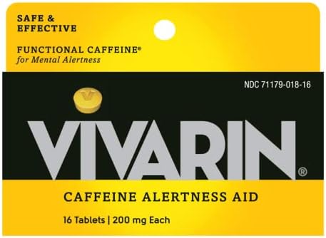 Vivarin, Caffeine Pills, 200mg Caffeine per Dose, Safely and Effectively Helps You Stay Awake, No Sugar, Calories or Hidden Ingredients, Energy Supplement, 16 Tablets (Таблетки) Vivarin