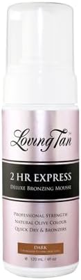 Loving Tan 2 HR Express Mousse, Dark- Streak Free, Natural looking, Professional Strength Sunless Tanner - Up to 5 Self Tan Applications per Bottle, Cruelty Free, Naturally Derived DHA - 4 FL Oz Loving Tan