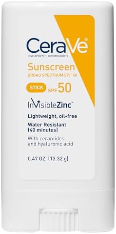 CeraVe Mineral Sunscreen Stick SPF 50 | Broad Spectrum SPF + Hyaluronic Acid + Ceramides | Titanium Dioxide & Zinc Oxide Sunscreen | 100% Mineral Face Sunscreen Stick | Fragrance Free & Oil Free CeraVe