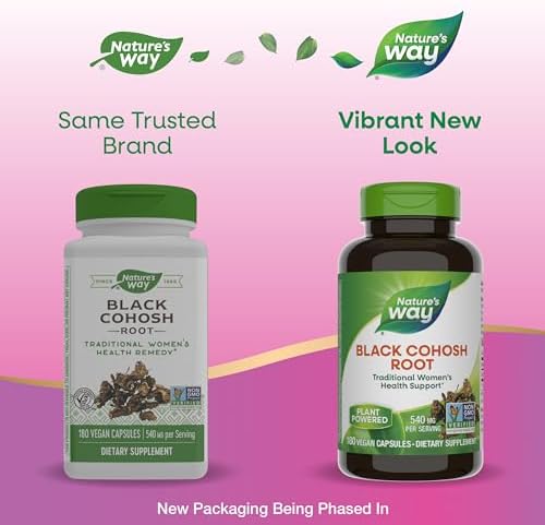 Nature's Way Black Cohosh Root, Traditional Support for Women's Health*, 540 mg per Serving, Non-GMO Project Verified, 180 Capsules (Packaging May Vary) Nature's Way