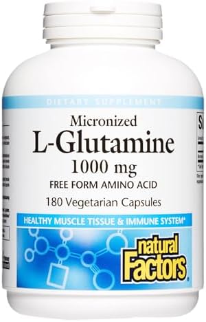 Natural Factors - Micronized L-Glutamine 1000mg, Support for Muscle Tissue & Immune System, 90 Vegetarian Capsules Natural Factors