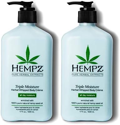 Hempz Natural Triple Moisture Herbal Whipped Body Cream with 100% Pure Hemp Seed Oil for 24-Hour Hydration, Moisturizing Vegan Skin Lotion with Yangu Oil, Peach and Grapefruit, 17 Fl Oz (Pack of 2) Hempz