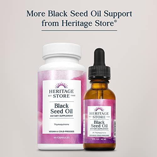 HERITAGE STORE Black Seed Oil, Organic, Cold Pressed Nigella Sativa Supplement with Thymoquinone, Omega 3 6 9, Antioxidant, Immunity, Cholesterol, Digestive, Heart & Join Health Support*, Vegan, 8oz Heritage Store