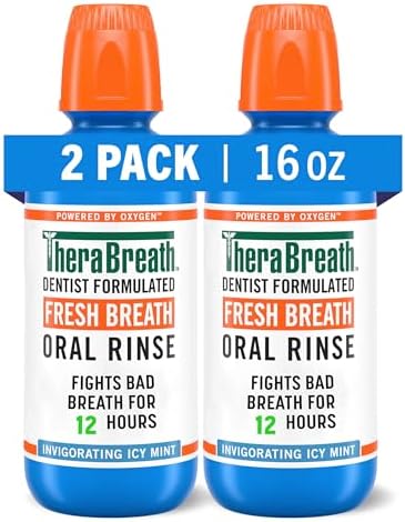 TheraBreath Fresh Breath Mouthwash, Icy Mint Flavor, Alcohol-Free, 16 Fl Oz (Pack of 2) TheraBreath