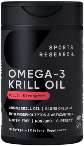 Sports Research Antarctic Krill Oil Omega 3 Softgels (Мягкие капсулы) 1000mg (Double Strength) with Phospholipids, Choline & Astaxanthin - Sustainably Sourced, Non-GMO Verified & Gluten Free - 30 Capsules (Капсулы) Sports Research