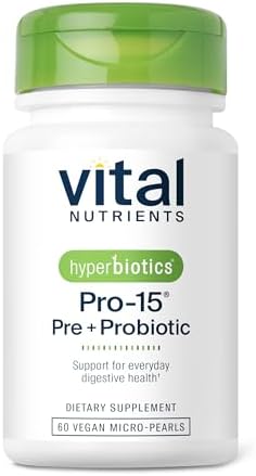 Hyperbiotics Vital Nutrients Pro-15 Pre + Probiotic | 15 Strains| Supports Occasional Constipation, Diarrhea, Gas & Bloating | Immune, Digestive & Gut Health | Shelf-Stable | Vegan | 30 Pearl Tablets (Таблетки) Hyperbiotics