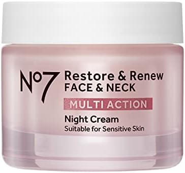 No7 Restore & Renew Multi Action Face & Neck Night Cream - Collagen Peptide Anti Aging Face Cream - Hydrating Hyaluronic Acid Night Cream - Shea Butter + Vitamin E Skin Firming Night Cream (50ml) No7