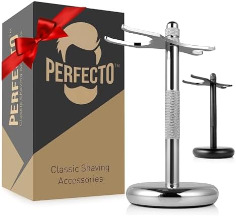 Perfecto Deluxe Black Razor and Brush Stand - The Best Safety Razor Stand. This Will Prolong The Life Of Your Shaving Brush, Best Valentine's Day Gift for Him, Gift For Dad Men, Shaving Accessories. Perfecto