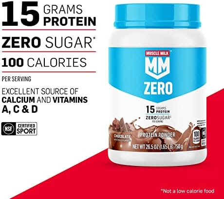 Muscle Milk ZERO, 100 Calorie Protein Powder (Порошок), Chocolate, 15g Protein, 1.65 Pound, 25 Servings (Порции) Muscle Milk