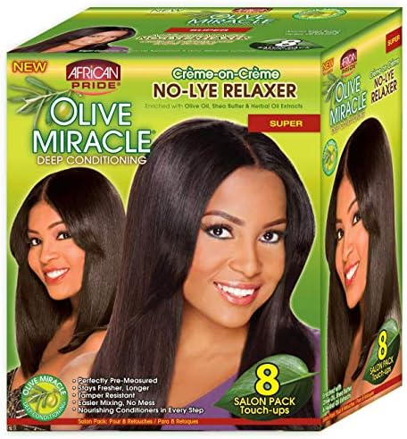 African Pride Olive Miracle Deep Conditioning No-Lye Relaxer - Super Kit 8-Count African Pride