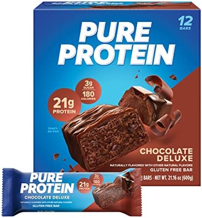 Pure Protein Bars, High Protein, Nutritious Snacks to Support Energy, Low Sugar, Gluten Free, Chocolate Deluxe, 1.76 oz (Унции)., 12 Count(Pack of 1) (Packaging may vary) Pure Protein