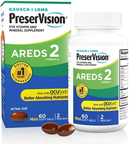 PreserVision AREDS 2 Eye Vitamin & Mineral Supplement, Contains Lutein, Vitamin C, Zeaxanthin, Zinc & Vitamin E, 60 Minigels (Packaging May Vary) PreserVision