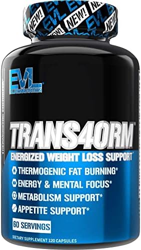 EVL Thermogenic Fat Burner Support - Fast Acting Weight Loss Energy and Appetite Support - Trans4orm Green Tea Fat Burner and Weight Loss Support Supplement for Men and Women - 60 Servings (Порции) Evlution