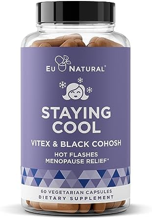 Staying Cool Menopause Supplements for Women – Hormonal Hot Flashes, Weight Support, Night Sweats – Vitex Chaste Tree & Black Cohosh Pills for Natural Relief – 60 Vegetarian Soft Capsules (Капсулы) Eu Natural