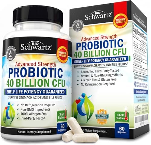 Daily Probiotic Supplement with 40 Billion CFU - Gut Health Complex with Astragalus and Lactobacillus Acidophilus Probiotic for Women and Men - Shelf Stable Pre and Probiotics for Digestive Health BioSchwartz