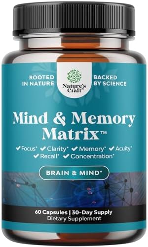 Natural Mind and Memory Supplement for Increased Mental Performance and Clarity Supports Brain Function Made with Pure Green Tea Extract DMAE Bitartrate and Vitamins 60 Capsules (Капсулы) by Natures Craft Phytoral