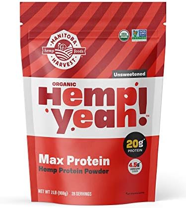 Manitoba Harvest Hemp Yeah! Organic Max Protein Powder (Порошок), Unsweetened, 32oz; with 20g protein and 4.5g Omegas 3&6 per Serving (Порция), Keto-Friendly, Preservative Free, Non-GMO Manitoba Harvest