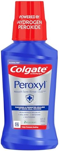 Colgate Peroxyl Antiseptic Mouth Sore Rinse, Alcohol Free, 1.5% Hydrogen Peroxide, Mild Mint, 8.4 Fl Oz (Pack of 1) Colgate