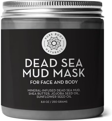 Pure Body Naturals Dead Sea Mud Mask - Face Mask and Body Mud for Acne, Blackheads, and Oily Skin - Facial Self Care for Men and Women - Minimize Pores with Deadsea Mud, Clay, Charcoal - 8.8 Ounce Pure Body Naturals