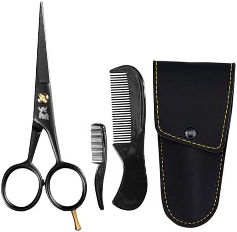 Striking Viking 5" Professional German Beard & Mustache Scissors - Moustache Grooming Kit For Trimming Facial Hair With Beard Scissors Beard Comb Mustache Comb & Carry Case - Moustache Scissor Men Striking Viking